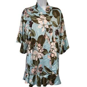 Victoria's Secret Satin Robe XS Short Floral Print Half Sleeve Light Blue Bride